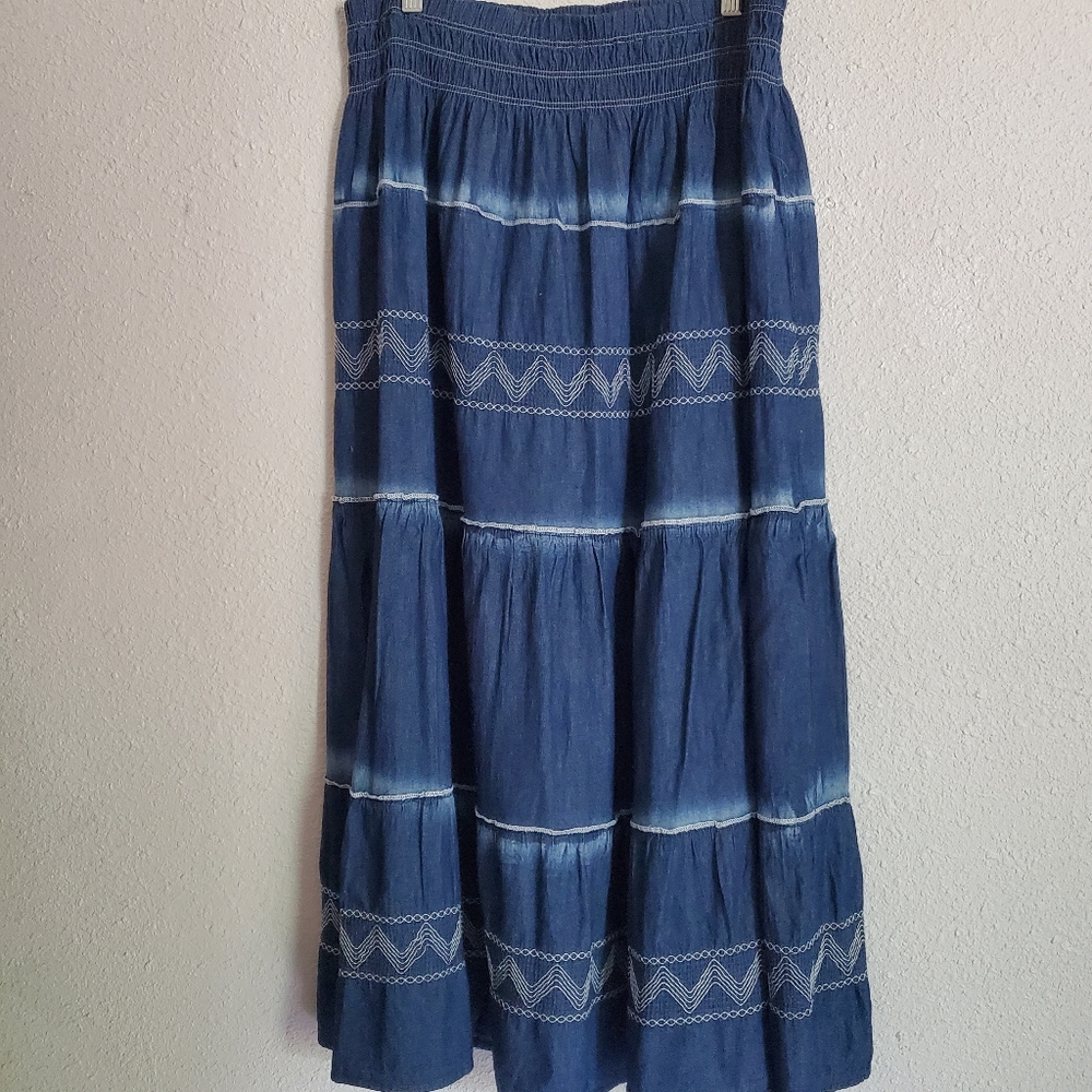 Blue Tiered Maxi Skirt